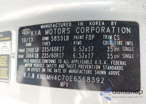 2014 Kia Sedona Ex из США, поврежденный, VIN KNDMH4C70E6568392